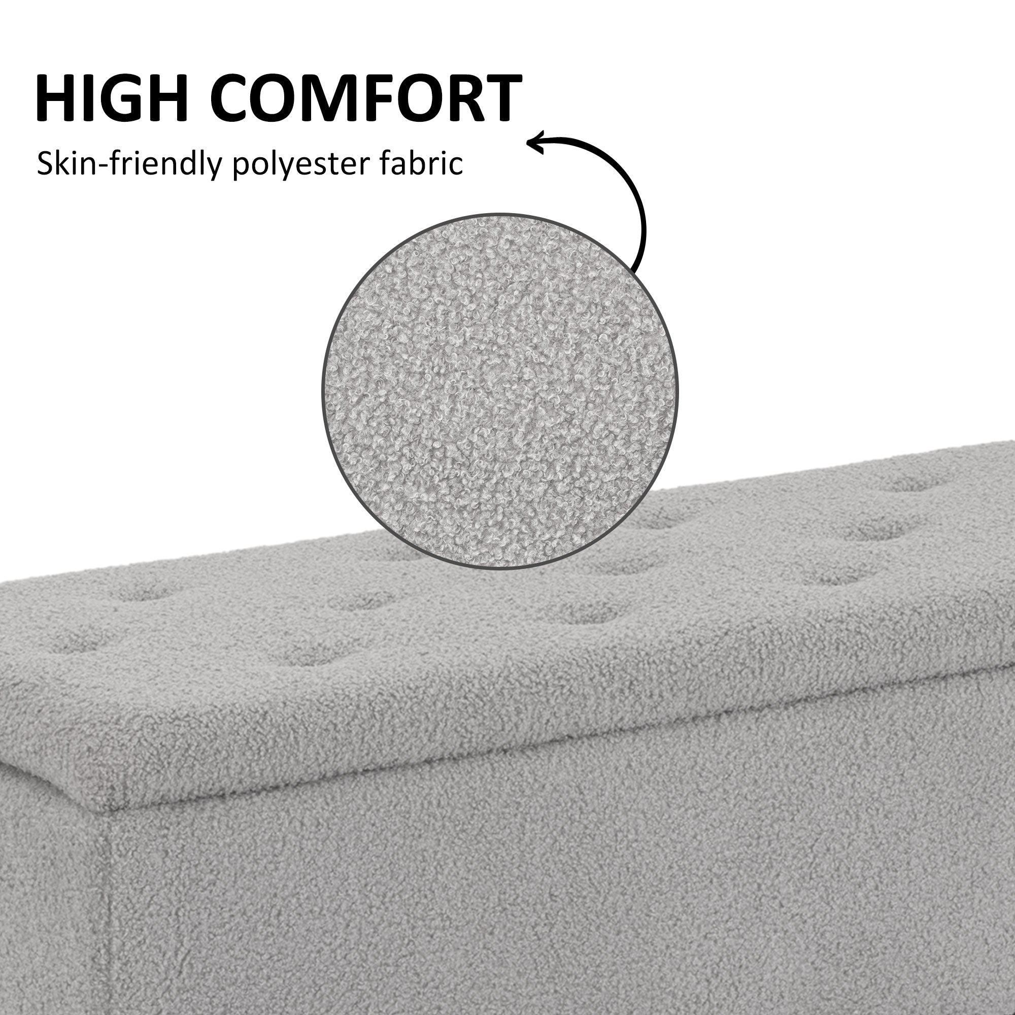 HOMCOM 47L Storage Ottoman, End of Bed Bench with Wooden Legs, Fabric Footstool for Living Room, Bedroom, 95 x 38 x 45cm, Grey